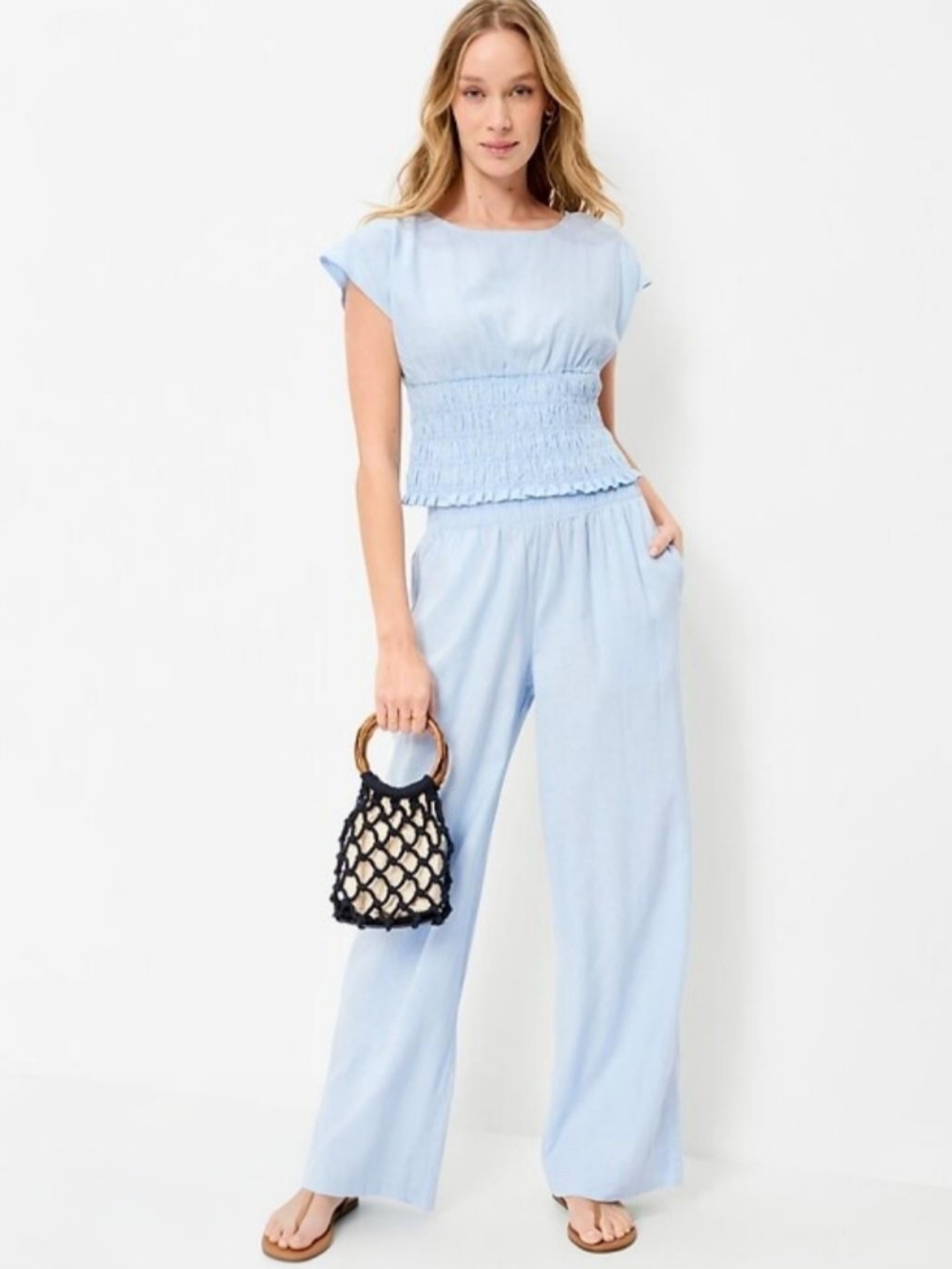 Old Navy Light Blue Smocked-Waist Top